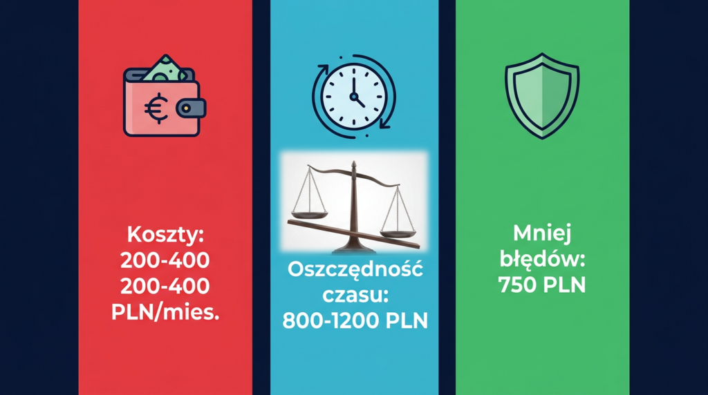 ROI z automatyzacji AI - trzy składniki: koszty narzędzi, oszczędność czasu i eliminacja błędów